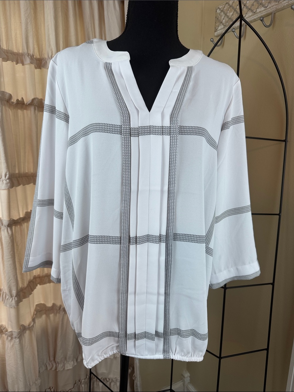 41 Hawthorn White Medium 3/4 Sleeve Blouse Womens Casual Office Top Size L NWT
